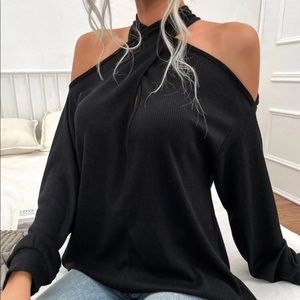 Black cold shoulder tee